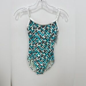 Motionwear Teal and White Geometric leotard